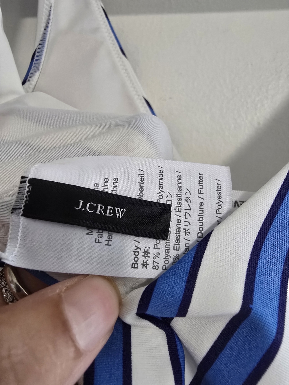 J. Crew tie shoulder one piece in cabana stripe swimsuit blue white retro Pinup - Picture 6 of 8